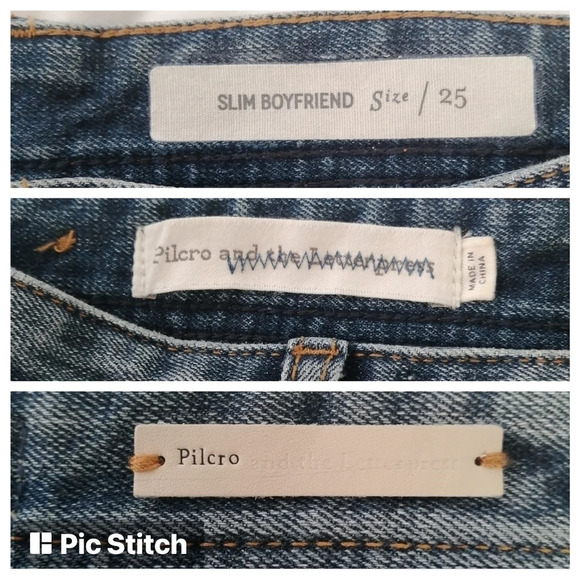 Anthropologie Pilcro Slim Boyfriend Jeans with Patchwork Satin Hems Boho 25 - Picture 11 of 16